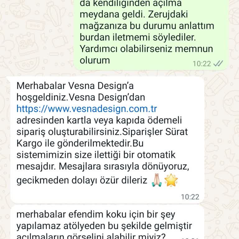 Vesna Design Kusurlu Ürün Ve Ürünün Kokması