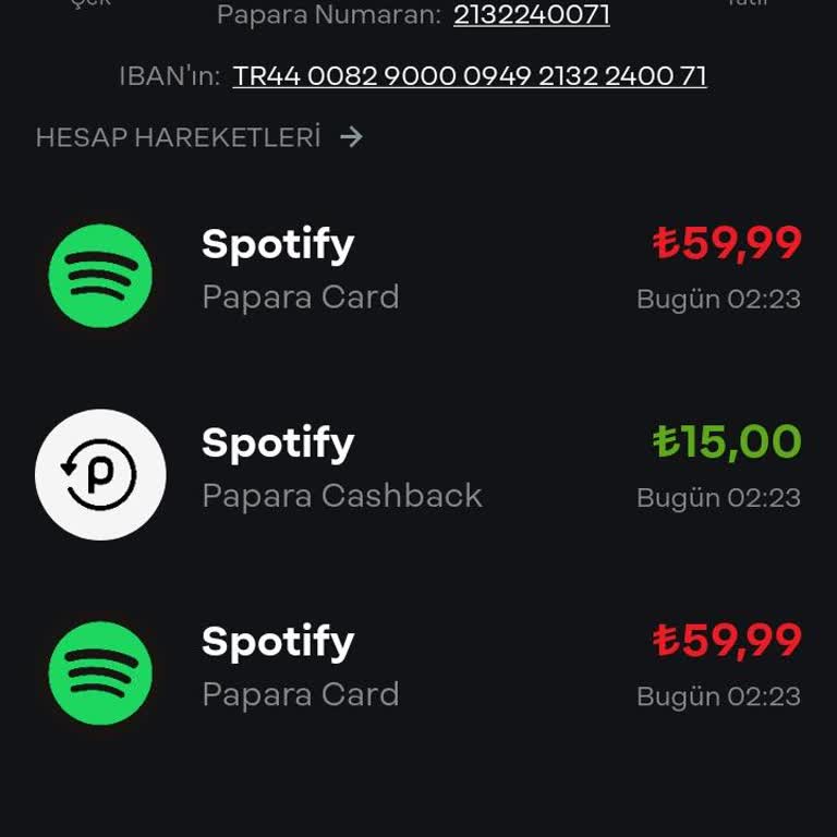 Spotify Ödemesi Cash Back