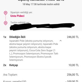 Usta Pideci Eksik Ürün Gönderiyor.