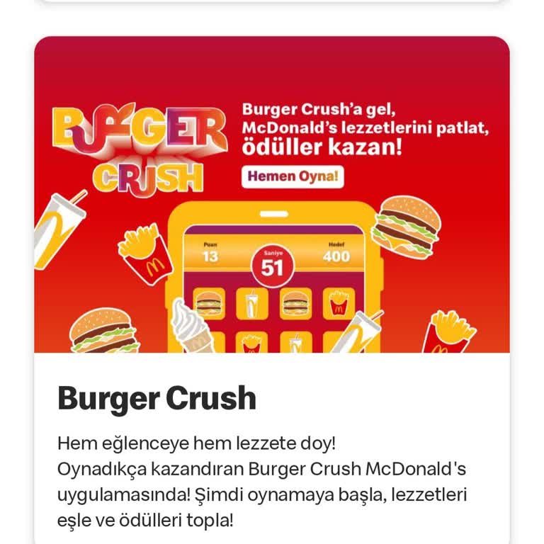 McDonald's Burger Crush Oyunundan Kazanılan Ödül Verilmiyor