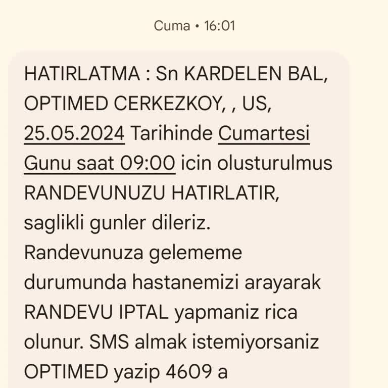 Özel Optimed Hastanesi Verilen Ultrason Randevusuna Kayıt Açmadı