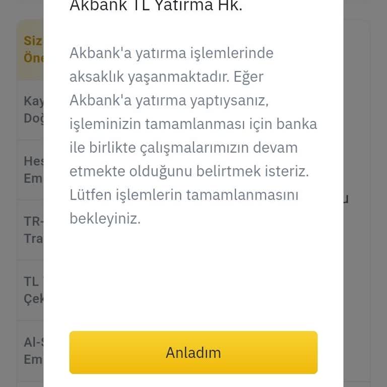 Akbank Binance TR Havale Hesaba Geçmiyor.
