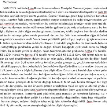 Enza Home Şikayet İzmir Mavişehir Yasemin Çoşkun Bayi