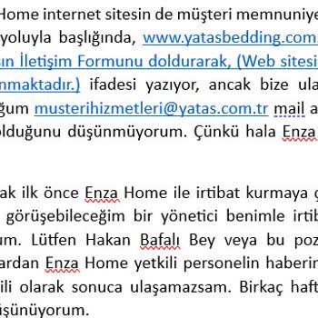 Enza Home Şikayet İzmir Mavişehir Yasemin Çoşkun Bayi