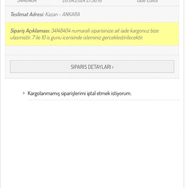 Sefamerve Online Alışveriş İade Ödemesi Yapmıyor