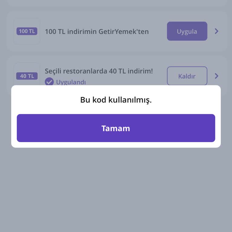 GetirYemek'te Kod Kullanılmıyor