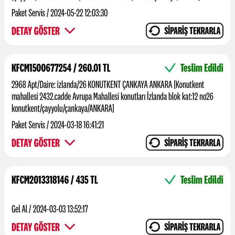 KFC İptal Edilip Ücreti İade Edilmeyen Sipariş