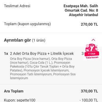 Yemek Sepeti Domino's Pizza Eksik Gelen Ürünler