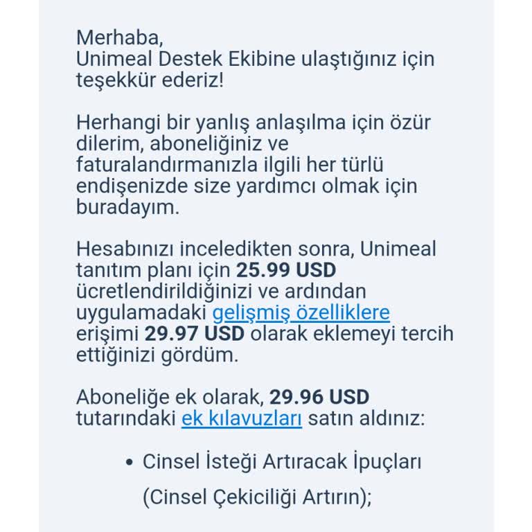 Unimeal Hizmet Alınmadan Yapılan Ödeme Ve İade Sorunu