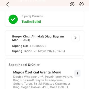 Migros Yemekten Parasını Ödediğim Burger King Ürünüm Bana Ulaşmadı
