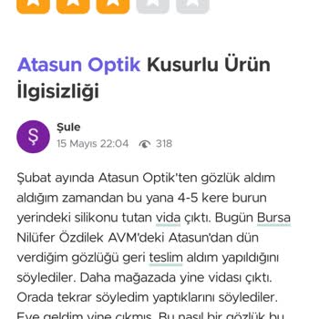 Atasun Optik Kusurlu Ürün İlgisizliği
