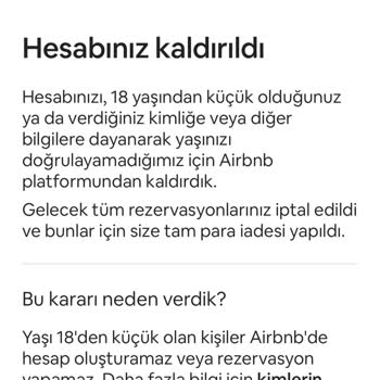 Airbnb 18 Yaş Altı Zannetmesi