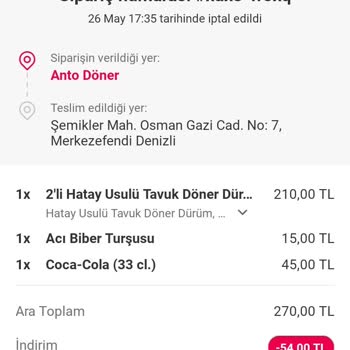 Denizli Anto Döner Sipariş Sorunu!