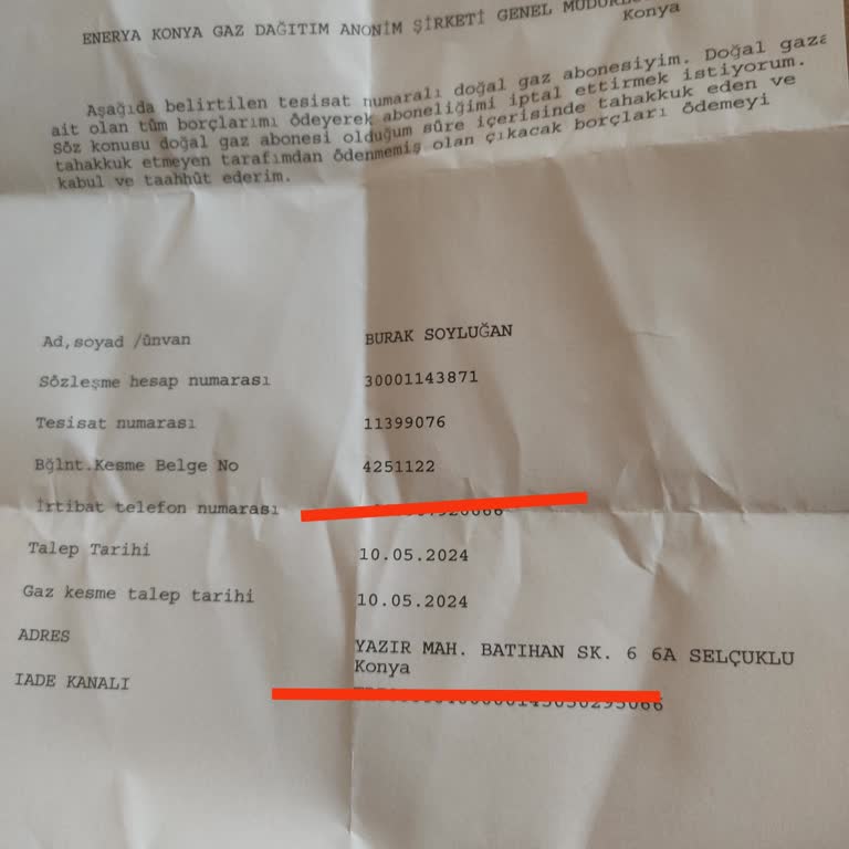 Enerya Konya Doğalgaz İptal Başvurusu Alıp İşleme Koymamış!