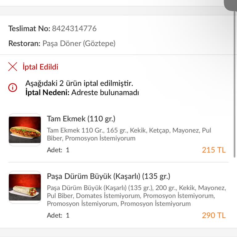 Trendyol Yemek Trendyol Temassız Teslim Edilmeyen Ve İade Alınamayan Sipariş