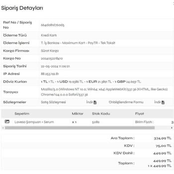 La Vesa Cosmetic La Vesa Şampuan+Serum Siparişinde, Şampuan Geldi, Serum Ürünü Gelmedi.