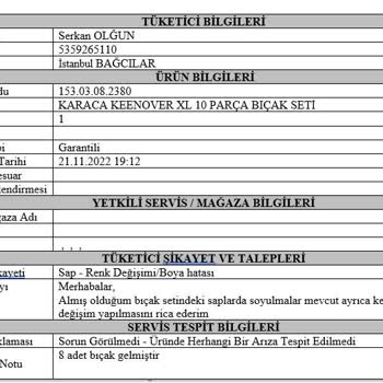 Karaca Züccaciye Karaca Ürünlerinin Garanti Servisi Hk.