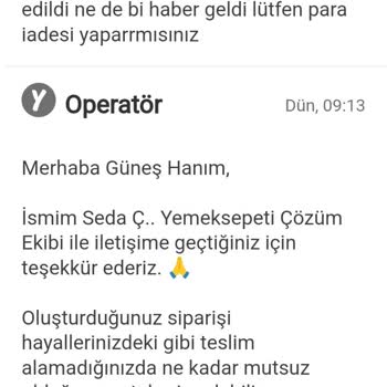 Yemeksepeti Eksik Gelen Ürünün İadesini Yapmıyorlar