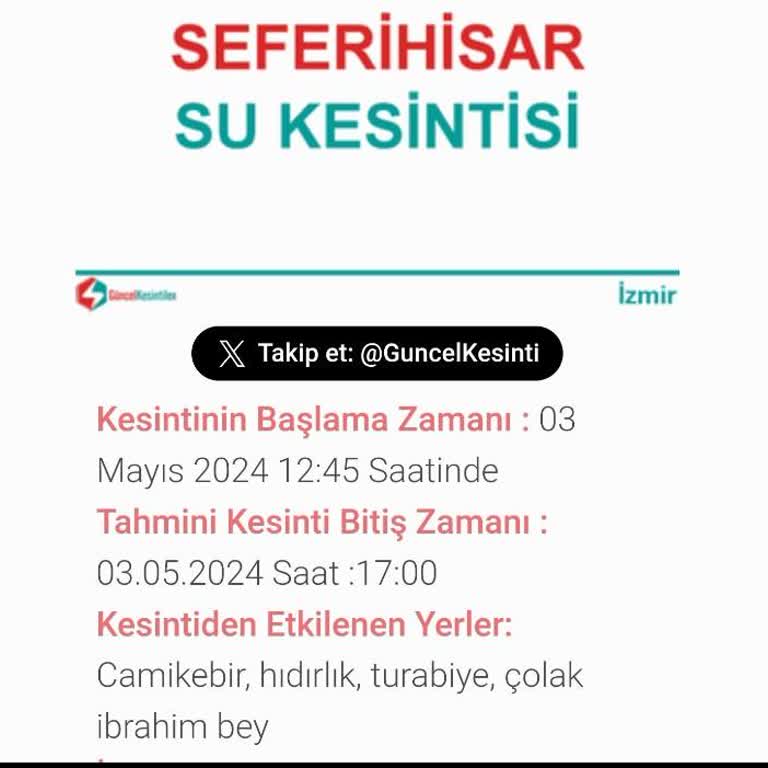 İzmir Büyükşehir Belediyesi Seferihisar'da Haftada Da İki Gün Sular Akmıyor