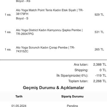 Aloyogaturkey.com.tr Geri Dönüş Sağlanmayan Alışverişte Mağduriyet Yaşıyorum!