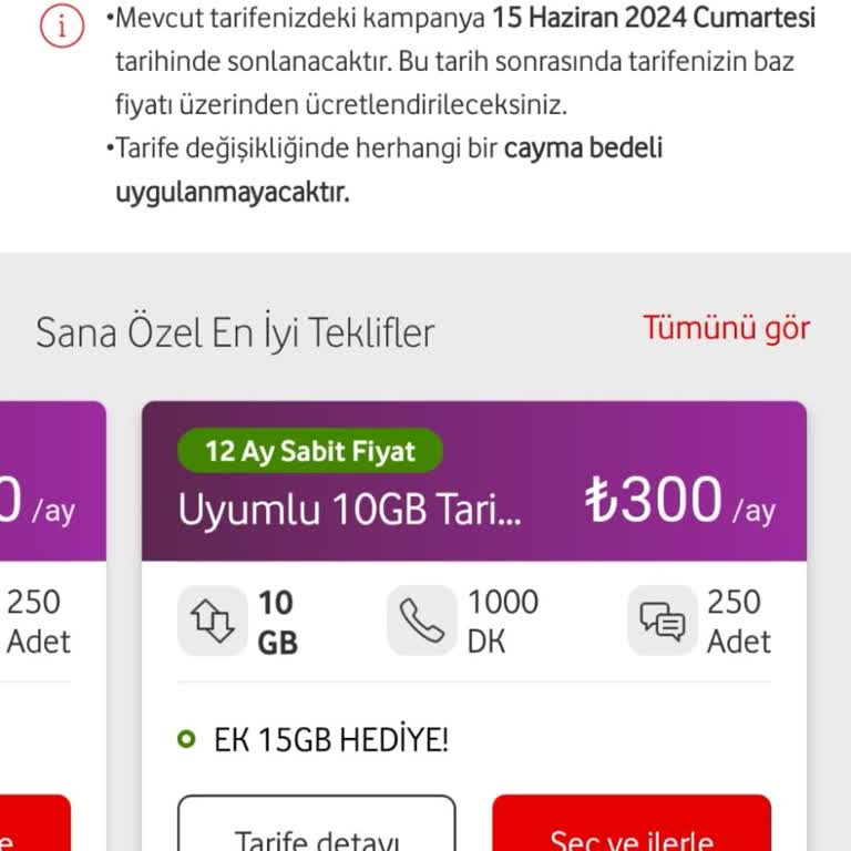 Vodafone Taahhüt Bittiği İçin Önerilen Paketlerdeki Fahiş Artışlar
