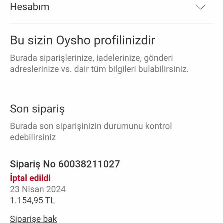 Oysho Giyim İptal Edilen Ürünün Parasını İade Etmedi
