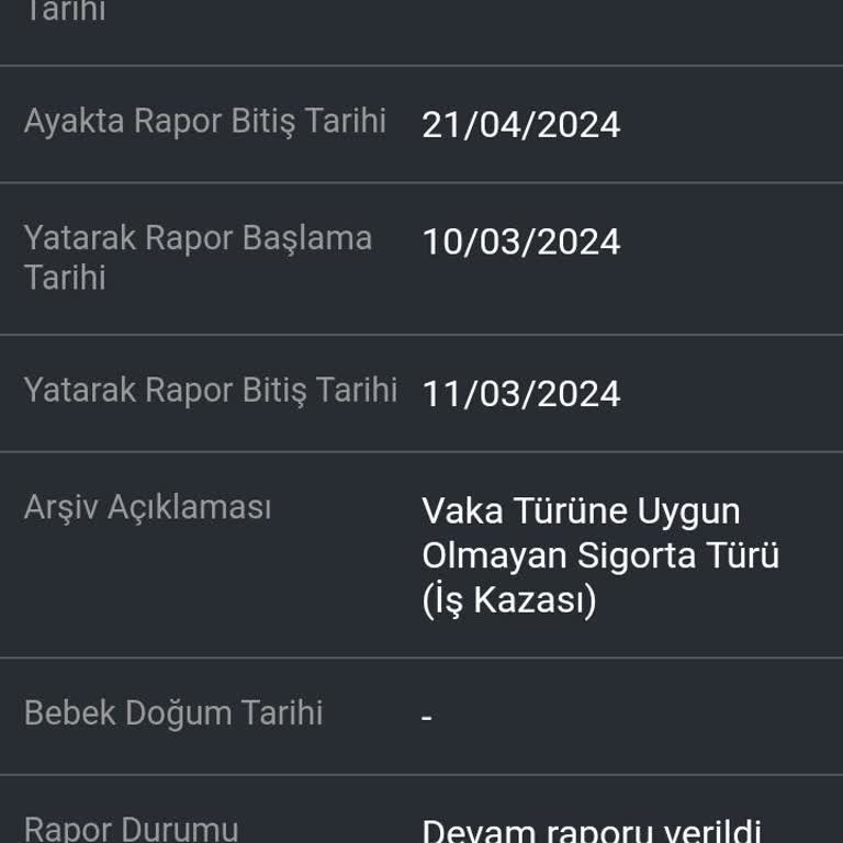 SGK Vaka Türüne Uygun Olmayan Sigorta Türü (iş Kazası)