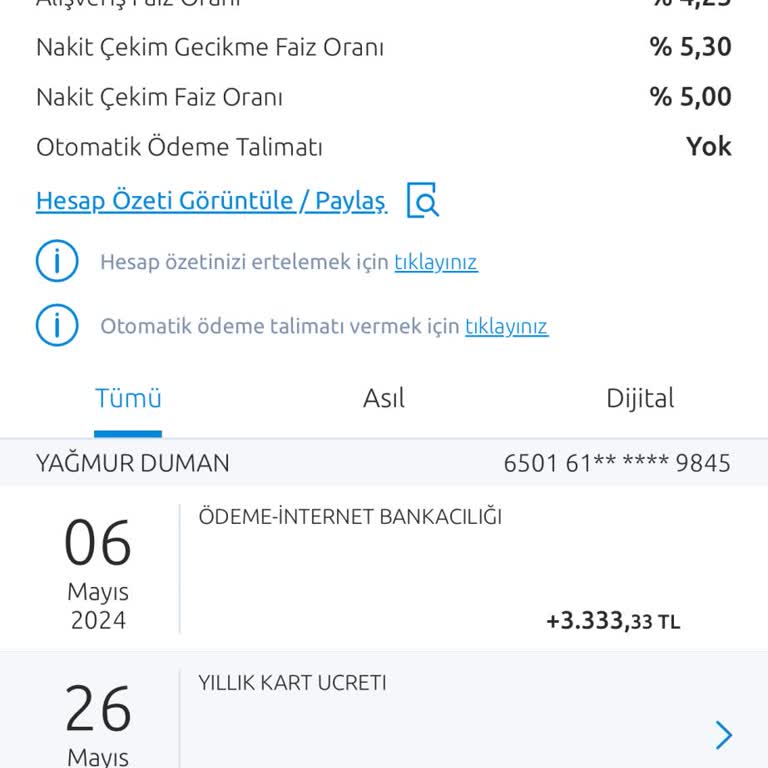 Yapı Kredi Bilgim Dışı Yıllık Kart Ücreti Yansıtması