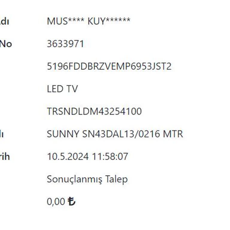 Sunny TV Onarımı 1 Ayda Yapılamadı