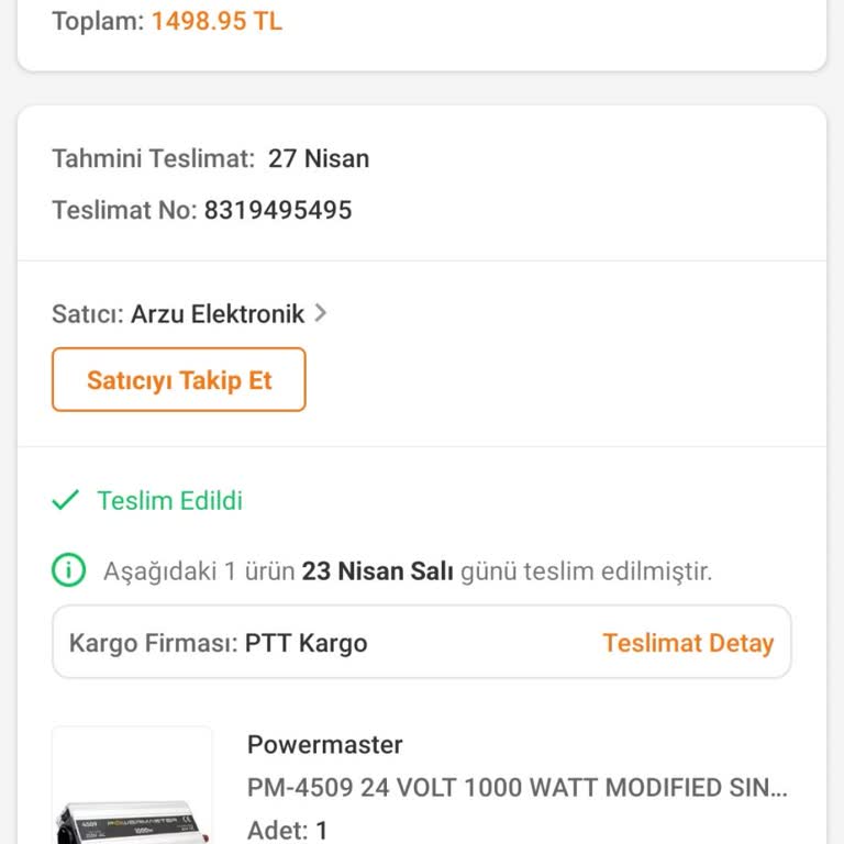 Trendyol Satış Sonrası Arkadaşında Durulmayan İnverter
