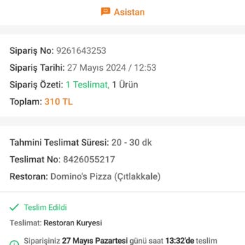 Domino's Pizza Pizza Siparişiyle İlgili Şikayet