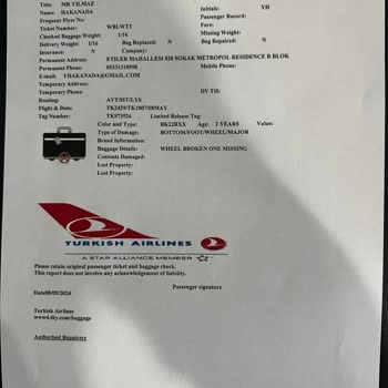 THY Hasarlı Bavul Şikayeti