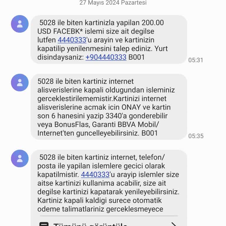 Garanti BBVA Facebook Kredi Kartımdan 200 USD Çekmiş