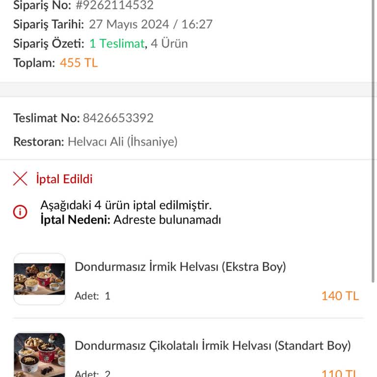 Trendyol Yemek Kurye/yemeğin Getirilmemesi Ve Ücret İadesi Yapılmaması