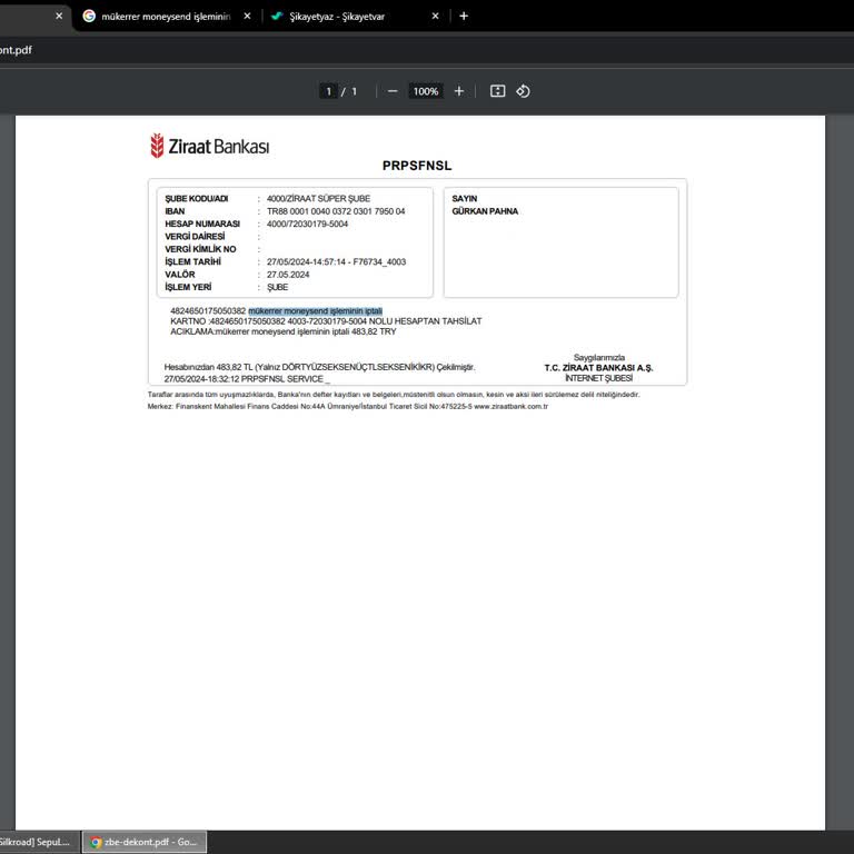 Ziraat Bankası Moneysend İptali Adı Altında Para Çekmesi