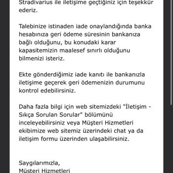Stradivarius Para İadesi Yapılmadı