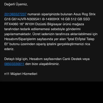 N11 Satıcının Ürün İptali