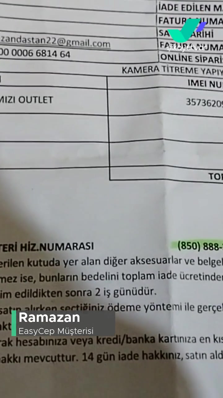 EasyCep Telefonun Parasını İade Etmediler! videonun kapak resmi