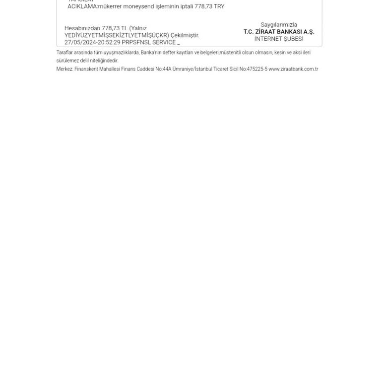 Ziraat Bankası Para Transferi Şikayeti