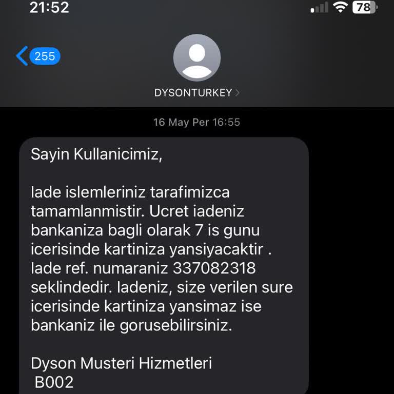 Dyson Para İadesi Yapmıyor