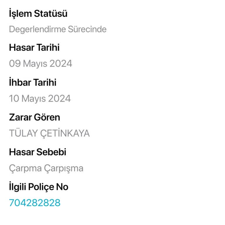 Türkiye Sigorta Perte Çıkan Araç Bedelinin İvedi Ödenmesini İstiyorum