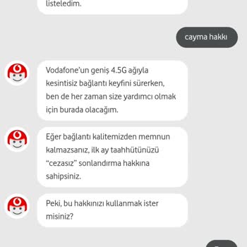 Vodafone Cezasız Cayma Hakkımı Kullanmak İstiyorum