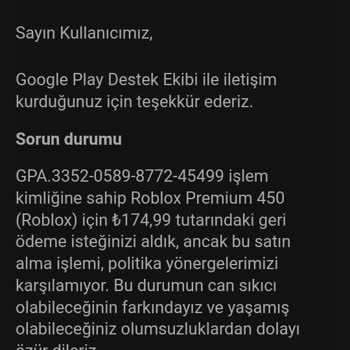 Roblox Premium Para İadesi Yapmıyor