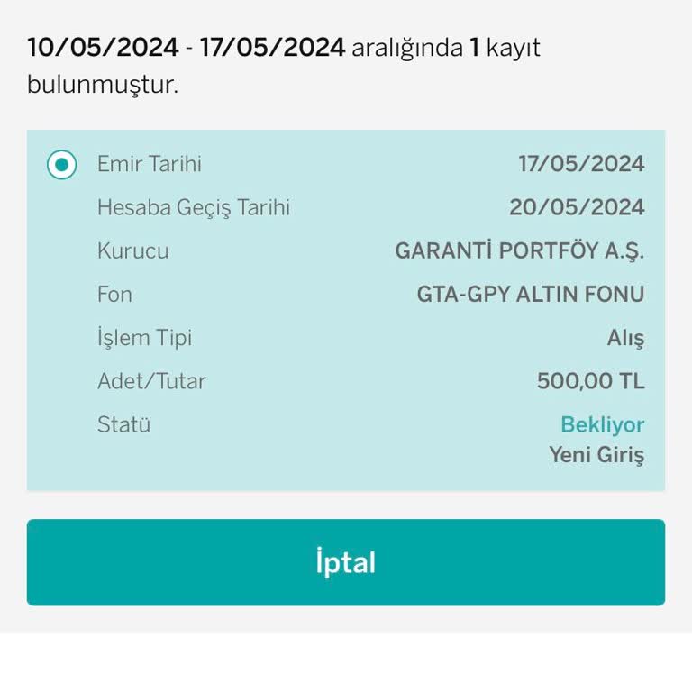 Garanti Bankası Fon Alış İptali Ücret İadesi