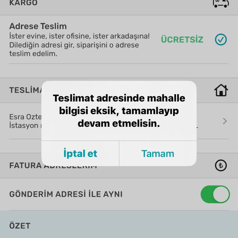 Watsons Mahalle Bilgisi Eksik Uyarısı Alıyorum