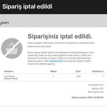 Dyson Parça Gönderimi Sorunu