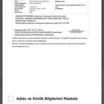 Ziraat Bankası Para Çekimi İptal Edilmesini İstiyorum