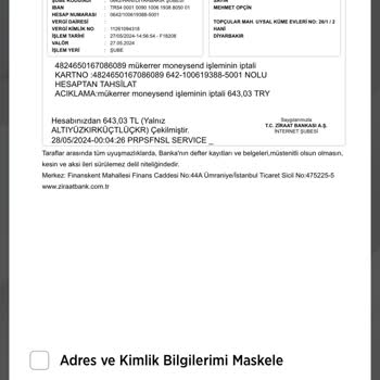 Ziraat Bankası Para Çekimi İptal Edilmesini İstiyorum