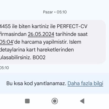 Perfect CV (perfect-cv.com) PERFECT-CV Bilgim Dahi Olmadan Hesabımdan Para Çekilmiş Şikayetçiyim