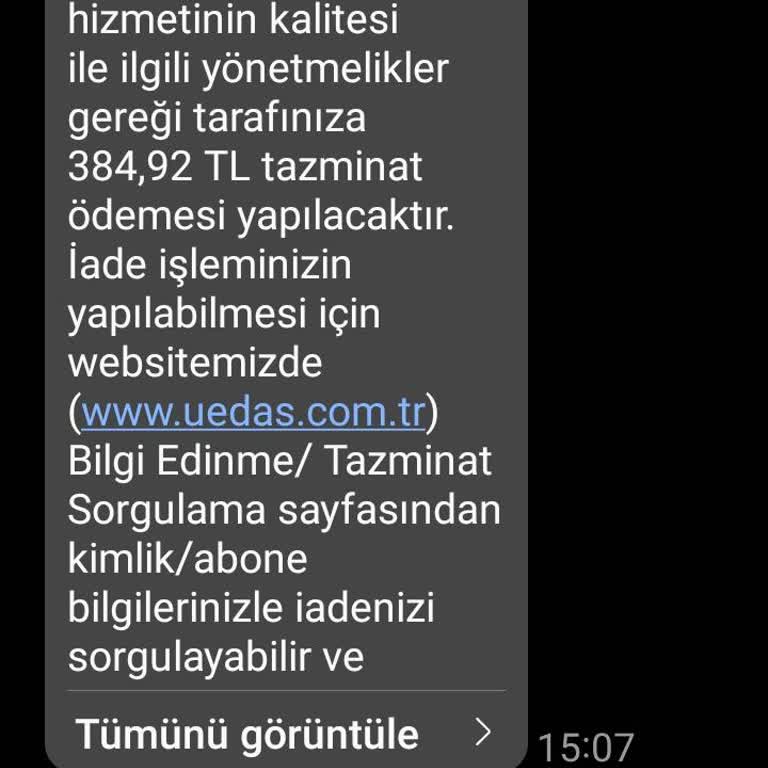 UEDAŞ Tazminat Ödemesi